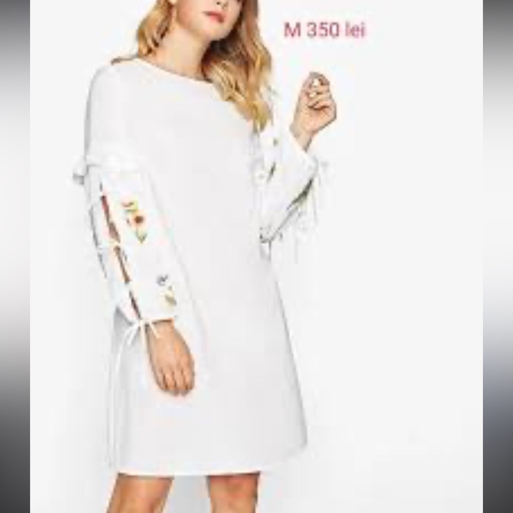 Chic White Long Sleeve Dress with Floral Details